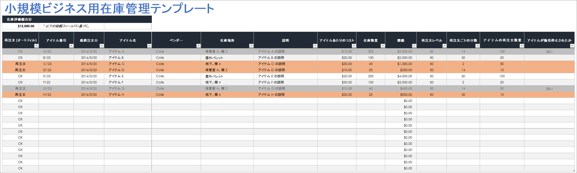  中小企業向け在庫管理テンプレート