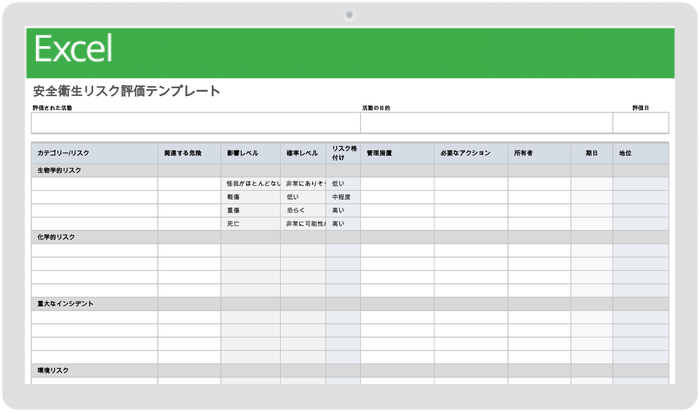 健康と安全のリスク評価テンプレート