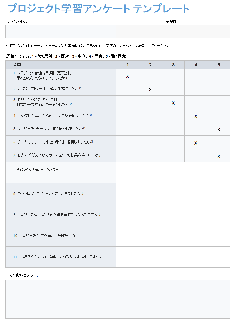 プロジェクトの教訓アンケート